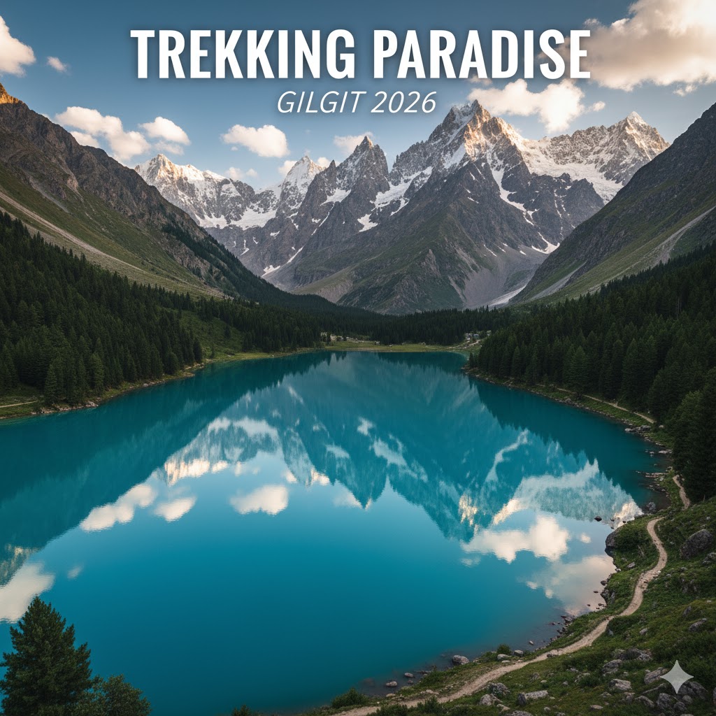 turquoise Naltar Lake surrounded by pine forest and snowy mountains — trekking paradise Gilgit 2026