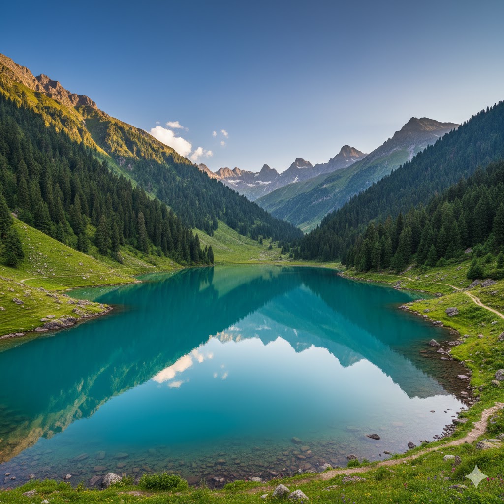 turquoise Ratti Gali Lake surrounded by lush green mountains in Neelum Valley