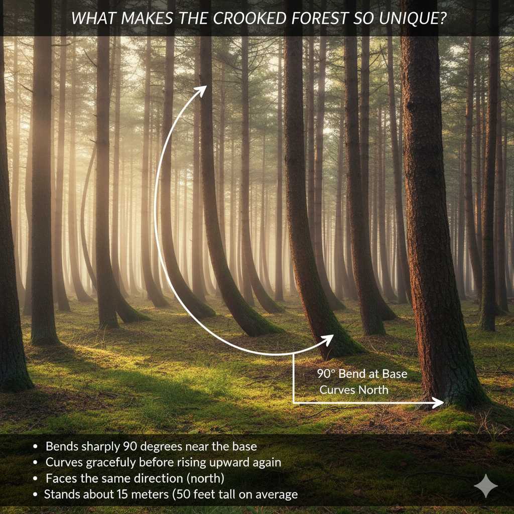unique characteristics of the trees in the Crooked Forest