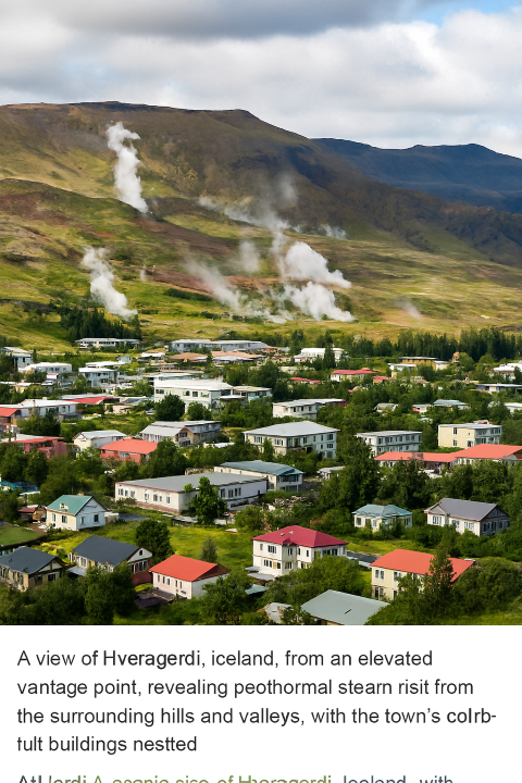 visual of Hveragerði, Iceland Scenic-view-of-Hveragerði,-Iceland,-showing-geothermal-steam-rising-from-green-hills