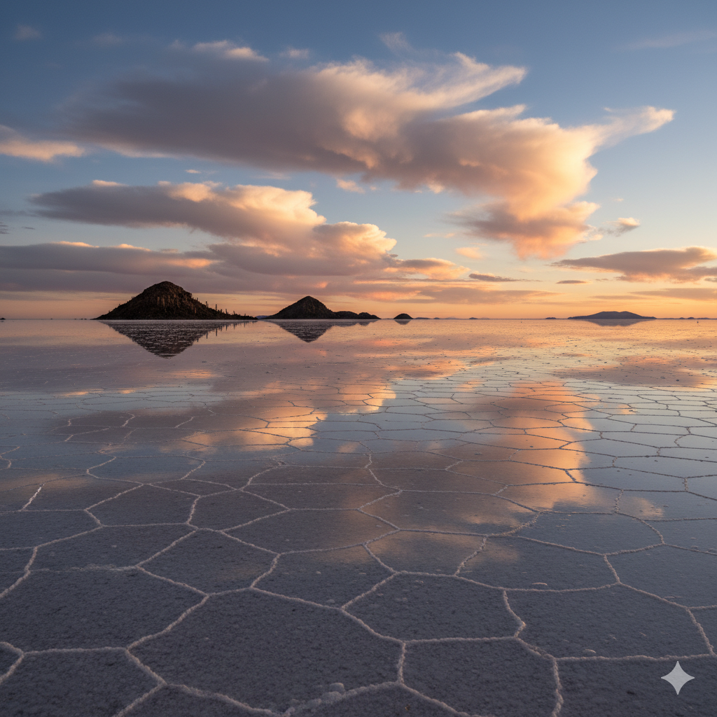 Salar de Uyuni in rainy season acting like a giant mirror