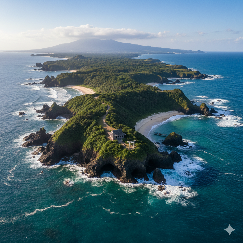 Aerial view deserted island Japan