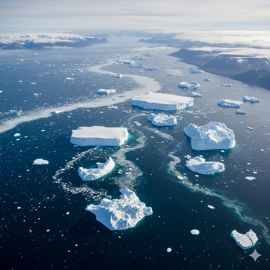 Aerial view of Iceberg Alley Greenland