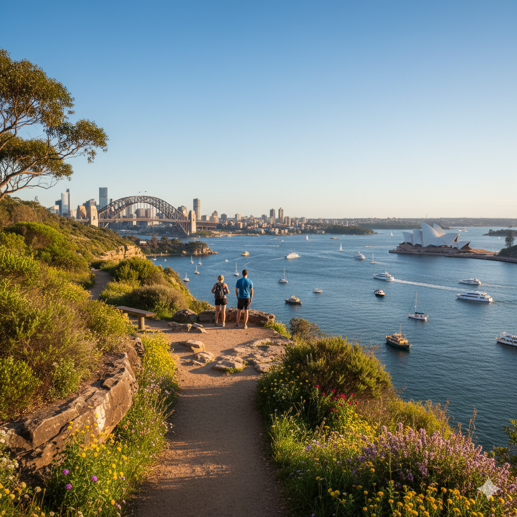 Balls Head Reserve walking track overlooking Sydney Harbour