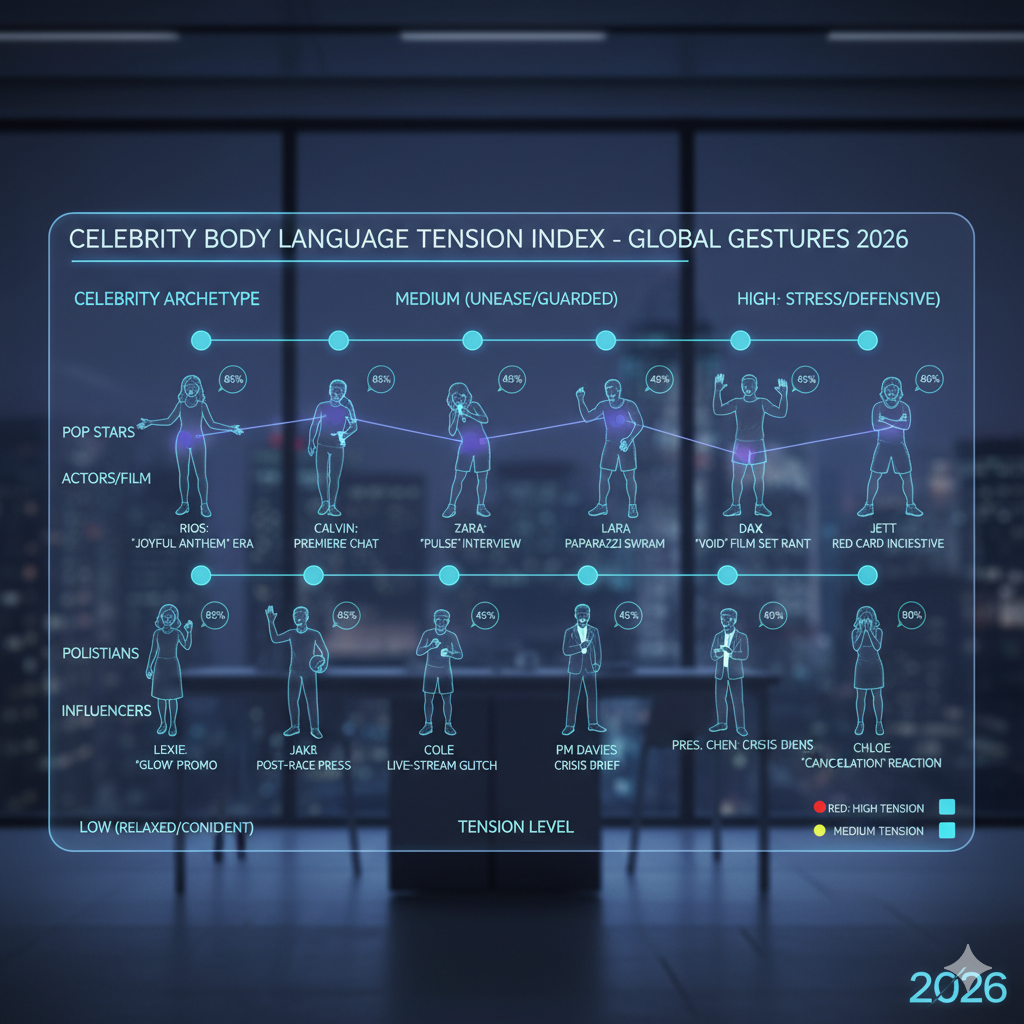 Body language tension chart of celebrity gestures 2026