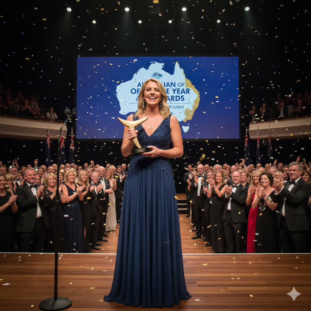 Carrie Bickmore receives the 2026 Australian of the Year award for Victoria in Melbourne