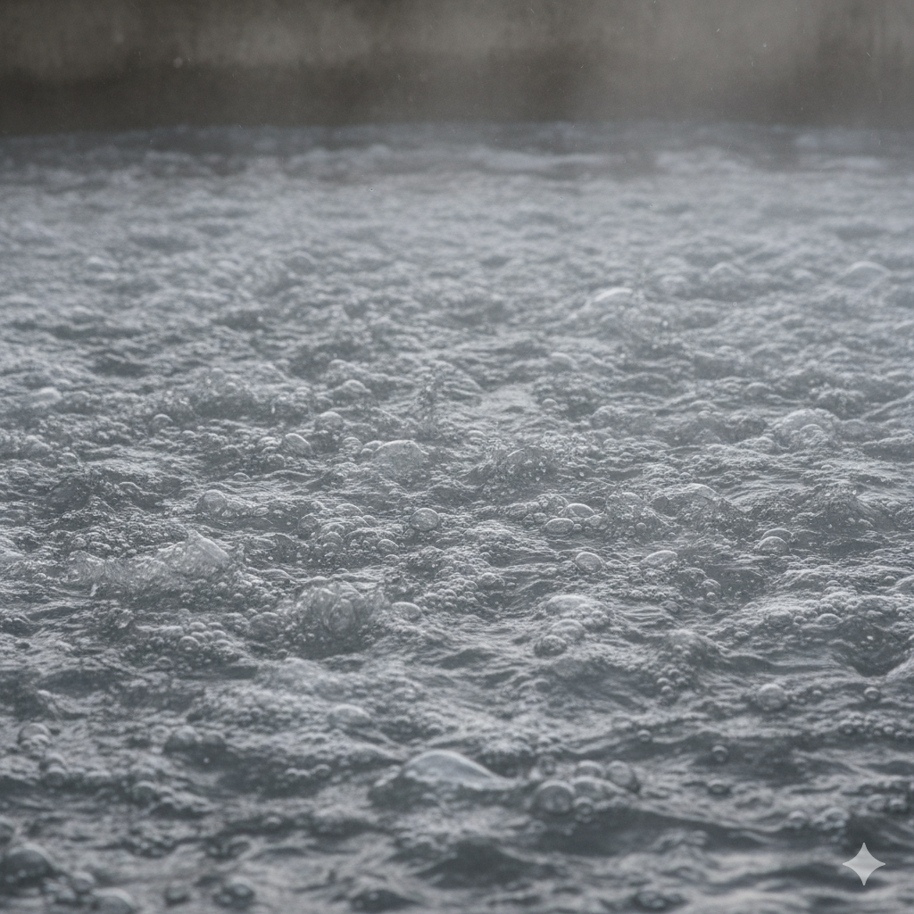 Boiling Lake water bubbling and steaming at volcanic vent
