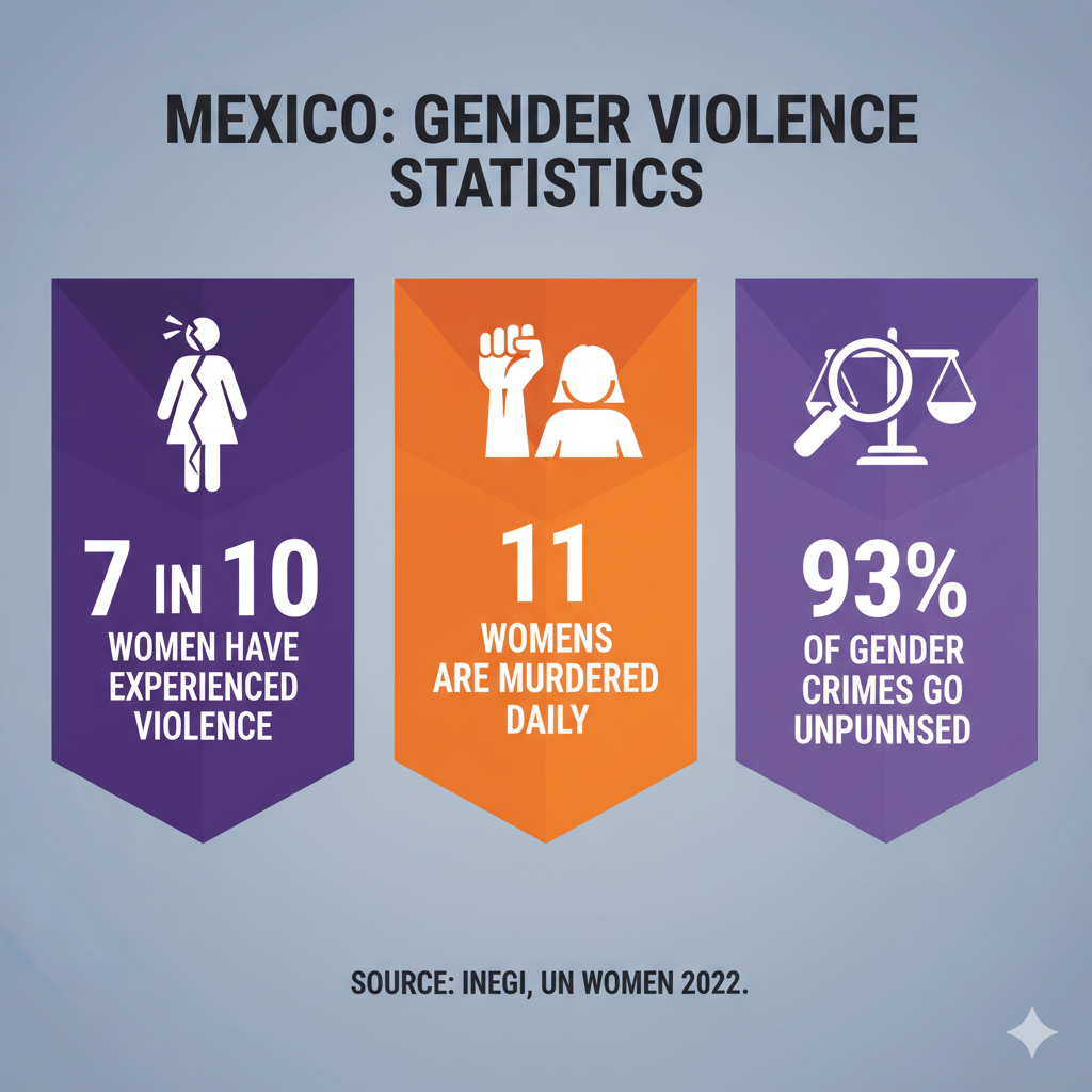 Infographic showing femicide numbers and assault cases in Mexico