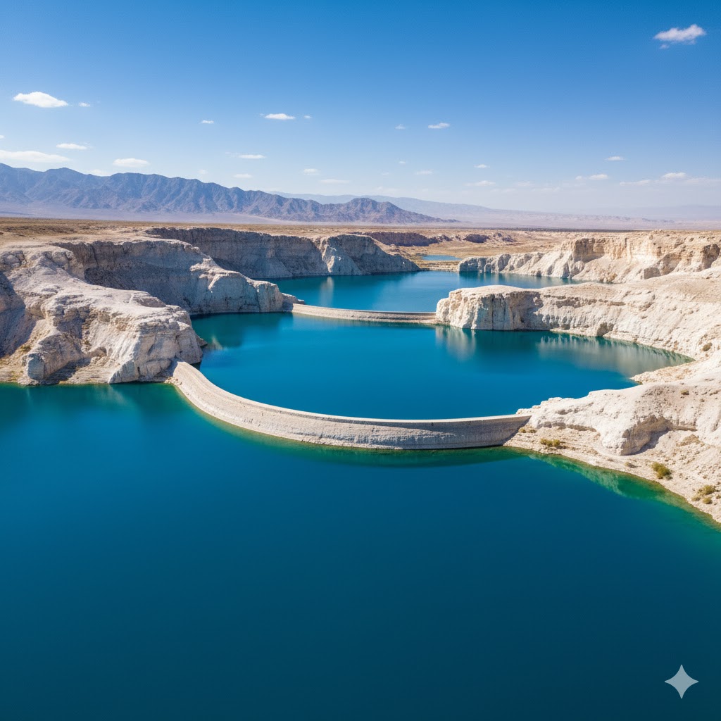 Deep blue lakes of Band-e-Amir framed by white limestone cliffs under bright Afghan skies.