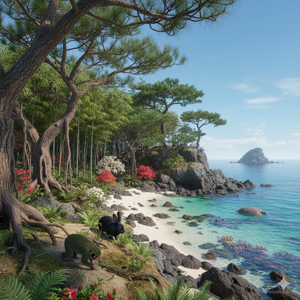 Deserted island Japanese flora fauna