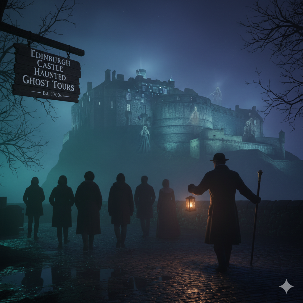 Edinburgh Castle night view haunted ghost tours