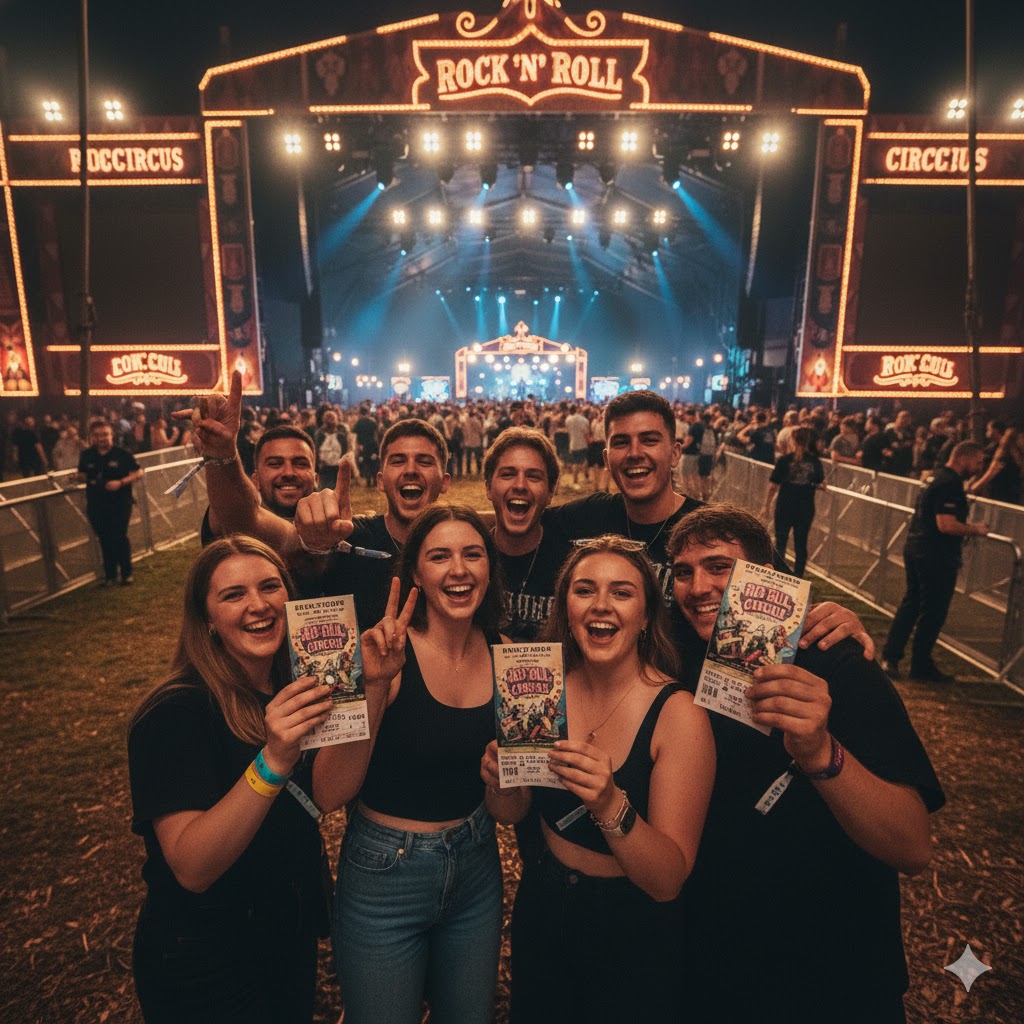 Fans holding tickets and wristbands at Rock N Roll Circus festival gates
