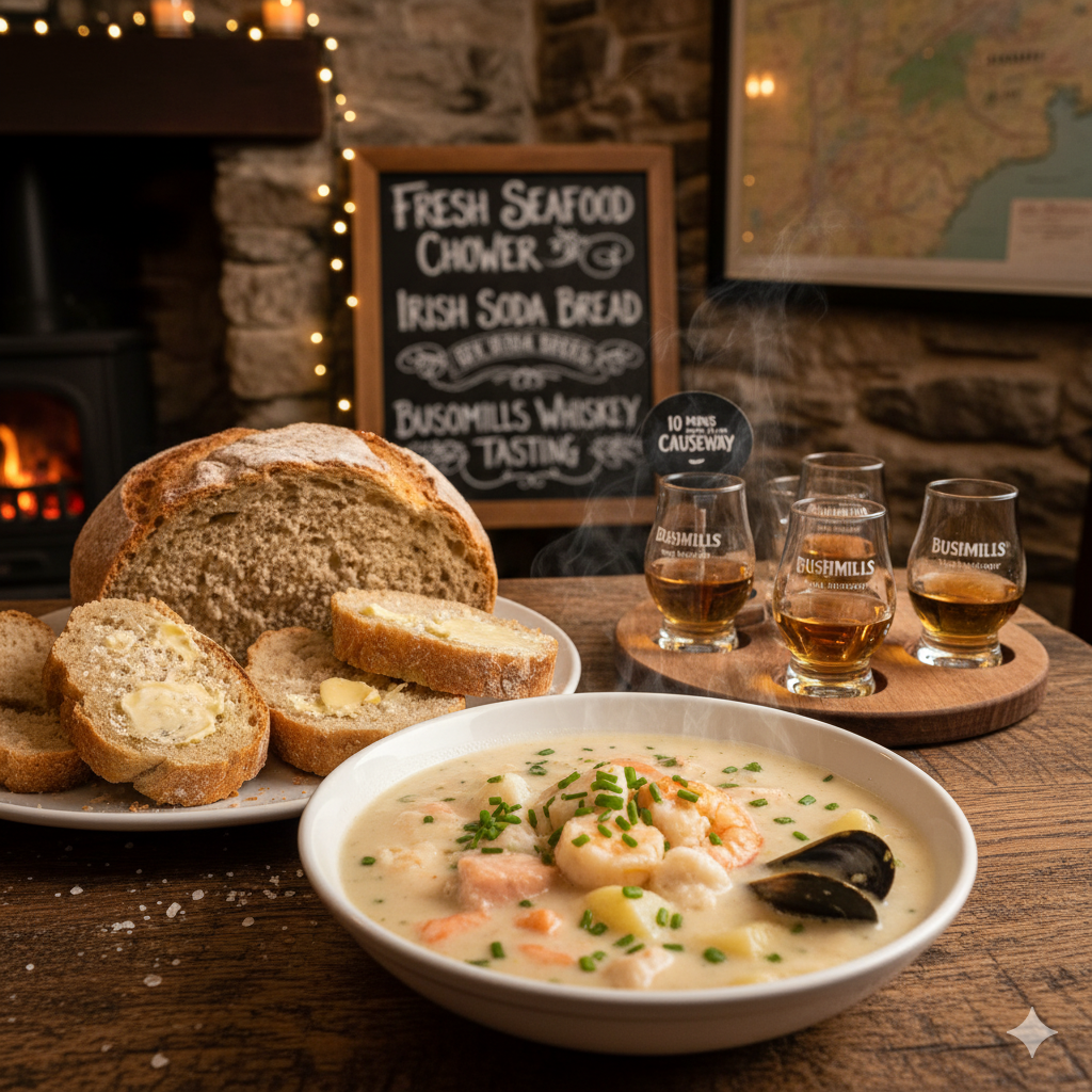Fresh seafood chowder at The Nook

Irish soda bread with butter and sea salt

Bushmills Whiskey tasting —