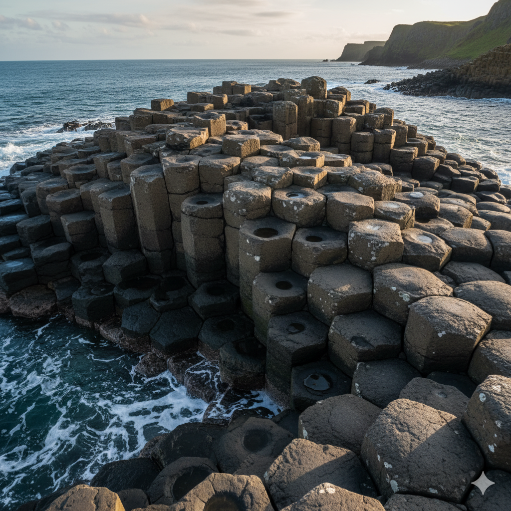 “Giant’s Causeway hexagonal basalt columns up close