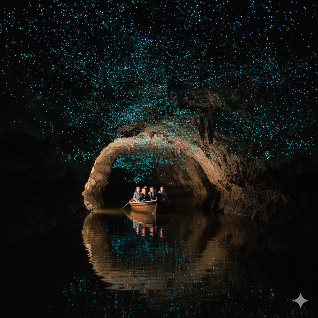 Glowworm Cave New Zealand glowing lights