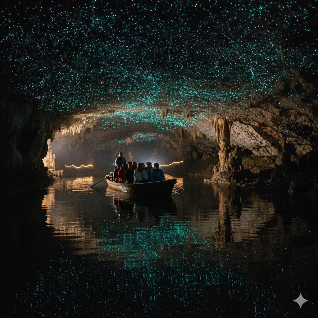 Glowworm cave boat tour New Zealand