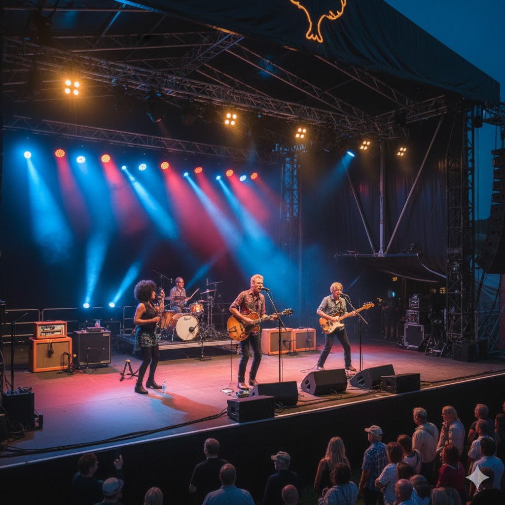 Guest performers playing live blues at Red Rooster Festival’s main stage. 