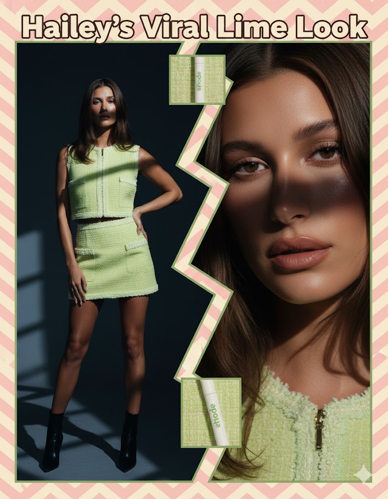 Hailey Bieber Green Mini Skirt model