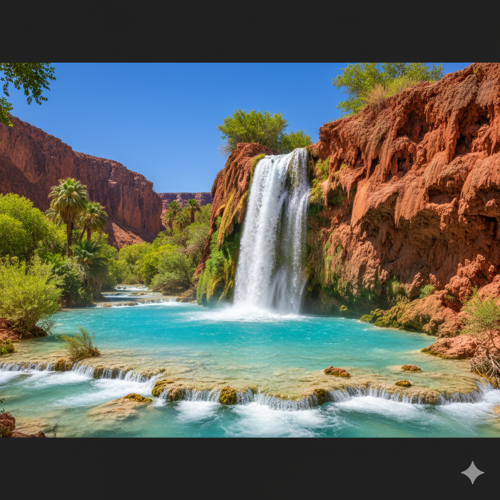Havasu Falls turquoise water in Supai Arizona canyon