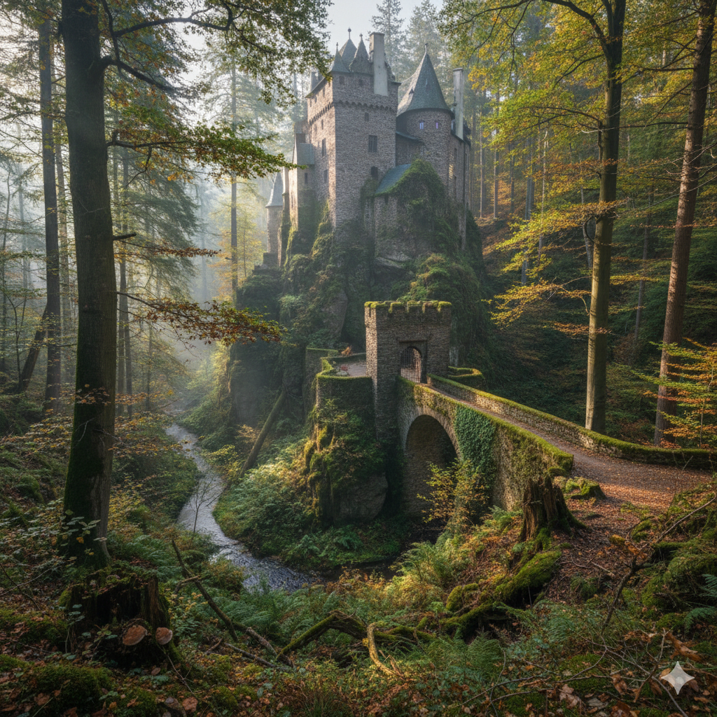 Hidden medieval castle in Germany forest