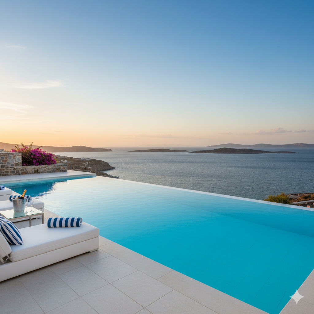 Infinity pool merging with the Aegean Sea