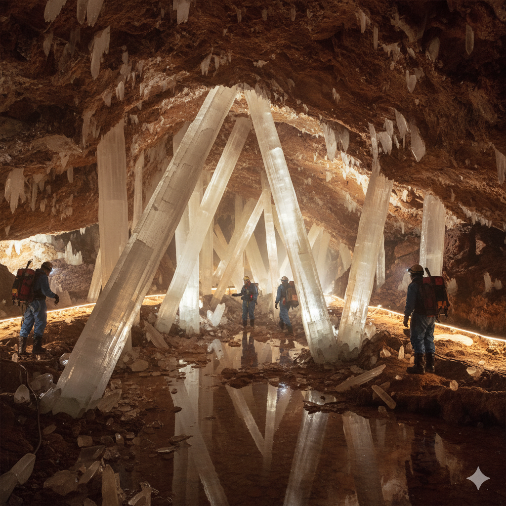 Massive selenite crystals inside Mexico’s Cave of Crystals in Naica Mine, Chihuahua