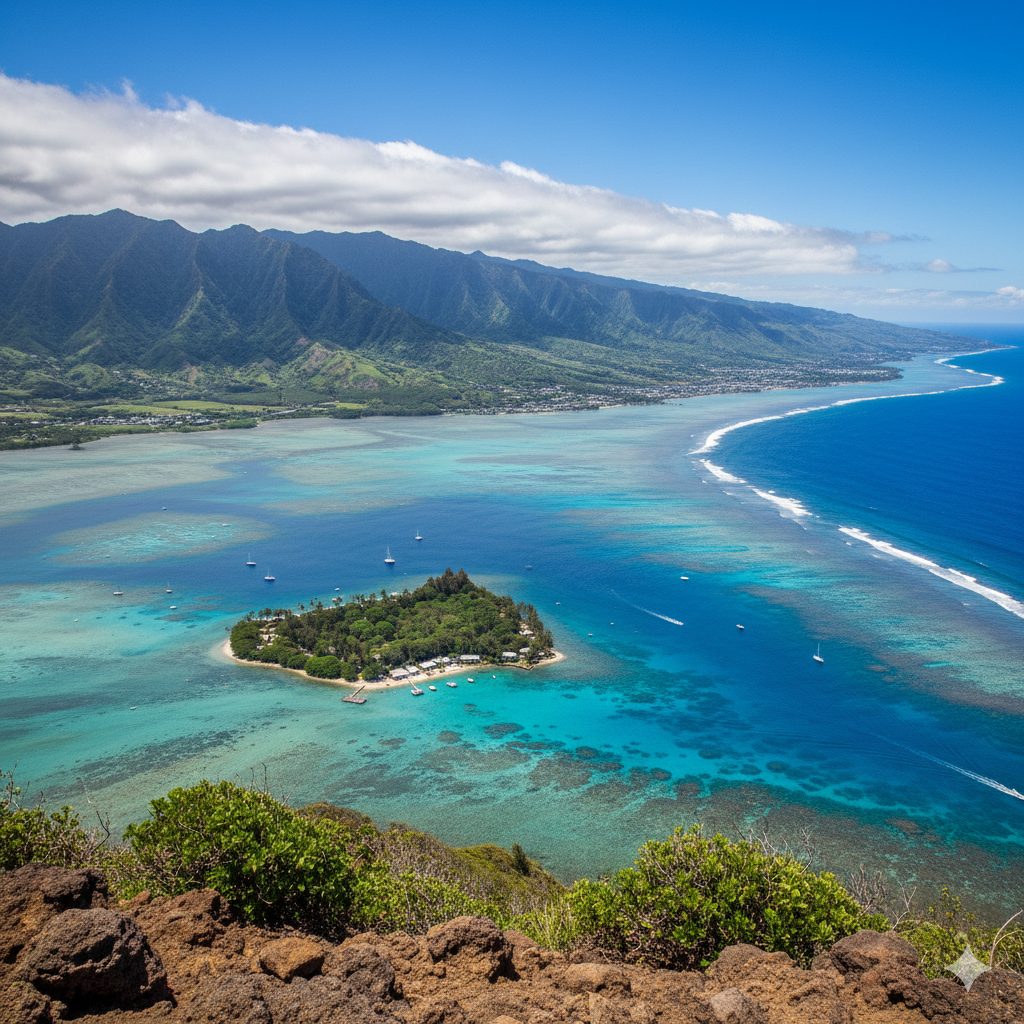 Panoramic bay view from top of Haiku Ridge Oahu
