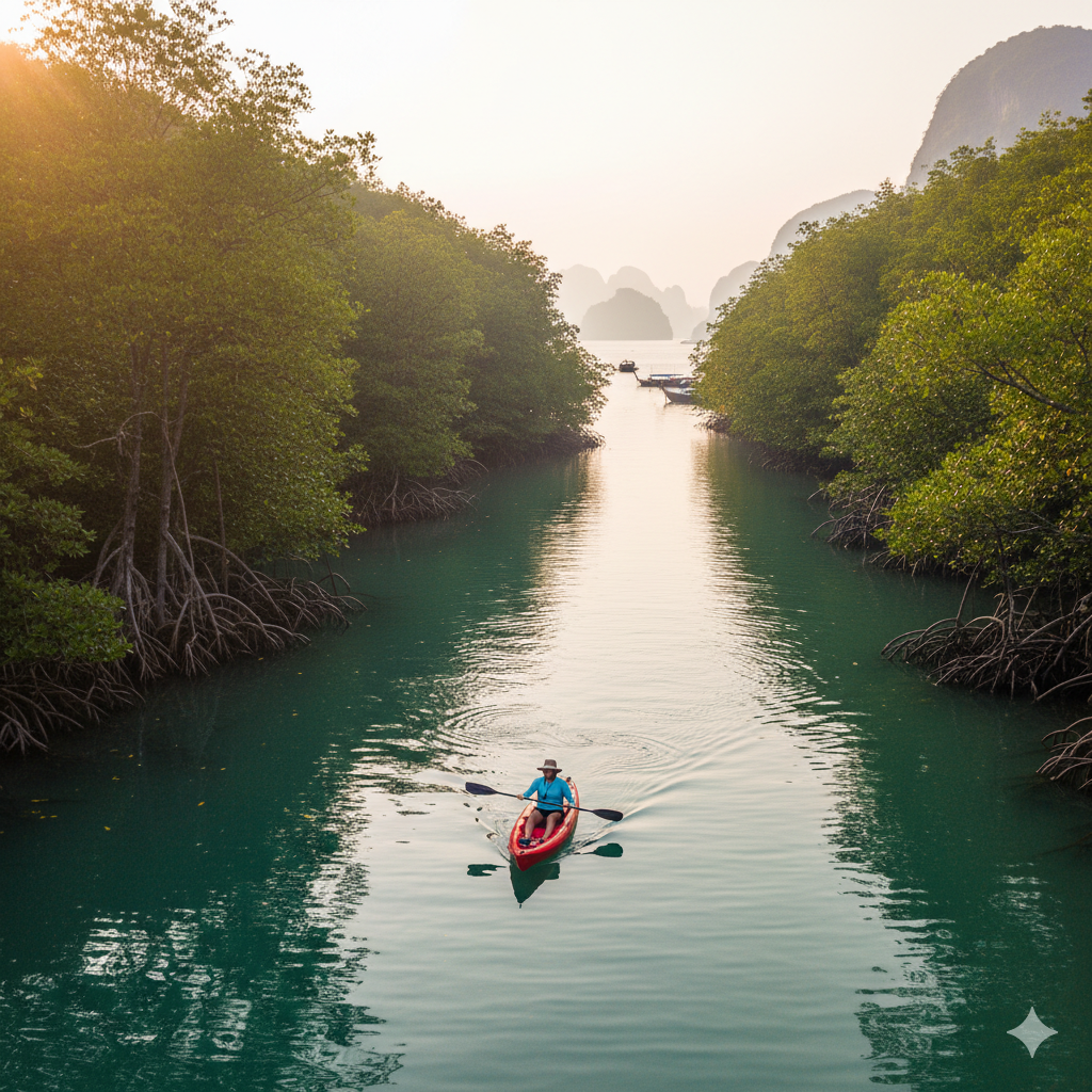 Kayaking through peaceful mangroves on Koh Yao Noi, Thailand