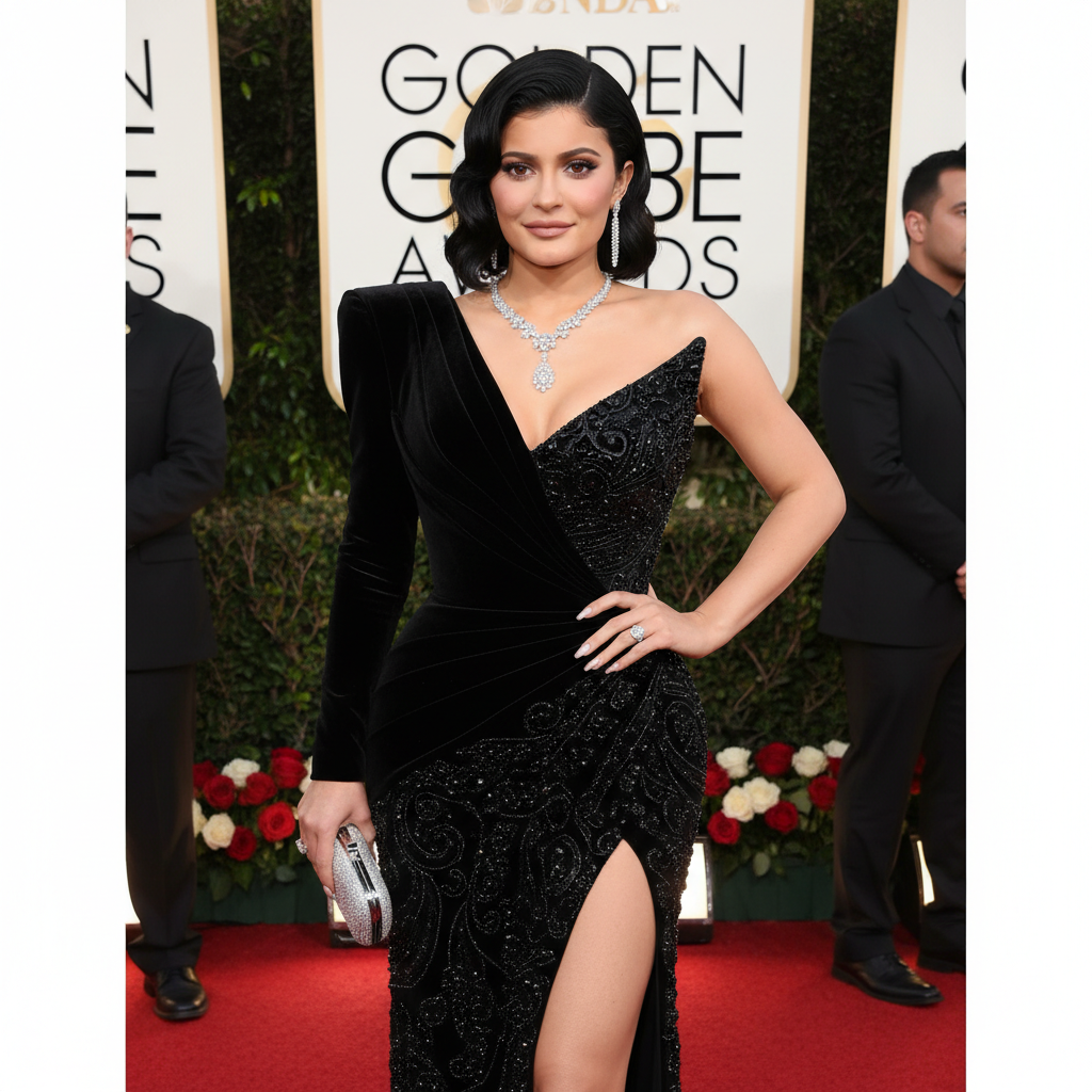 Kylie Jenner smiling at the Golden Globes 2025