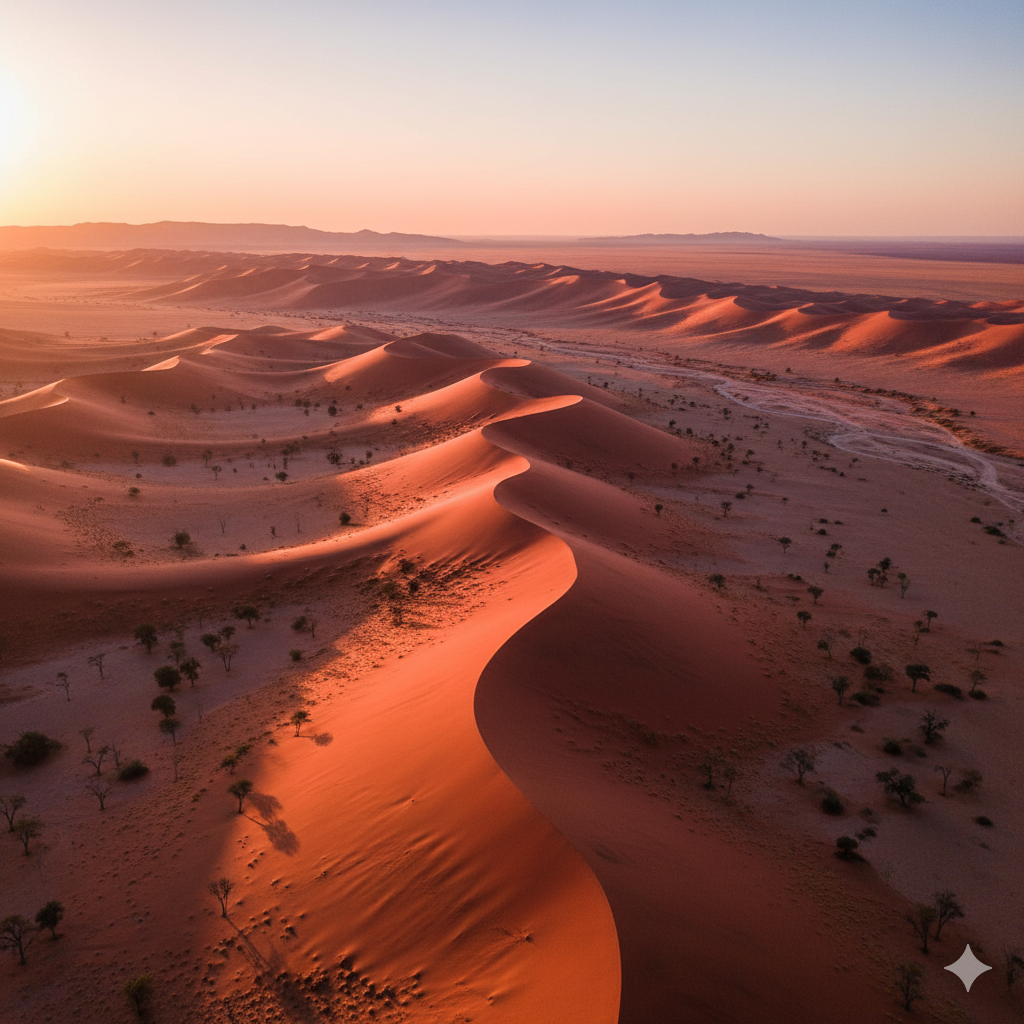 Namibia Red Sand Desert aerial sunrise view