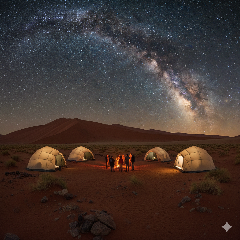 Namibia night sky over red dunes