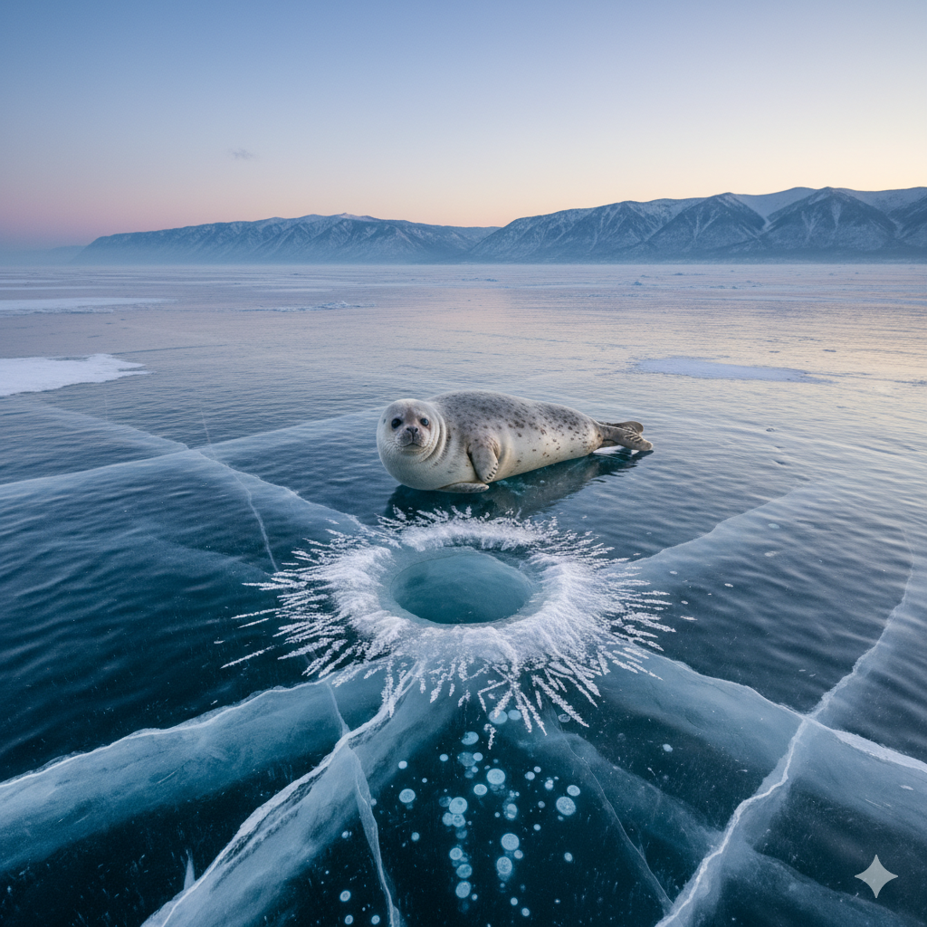 Nerpa seal frozen Lake Baikal Russia