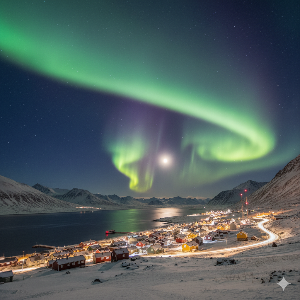 Aurora borealis lighting up Arctic sky over Longyearbyen