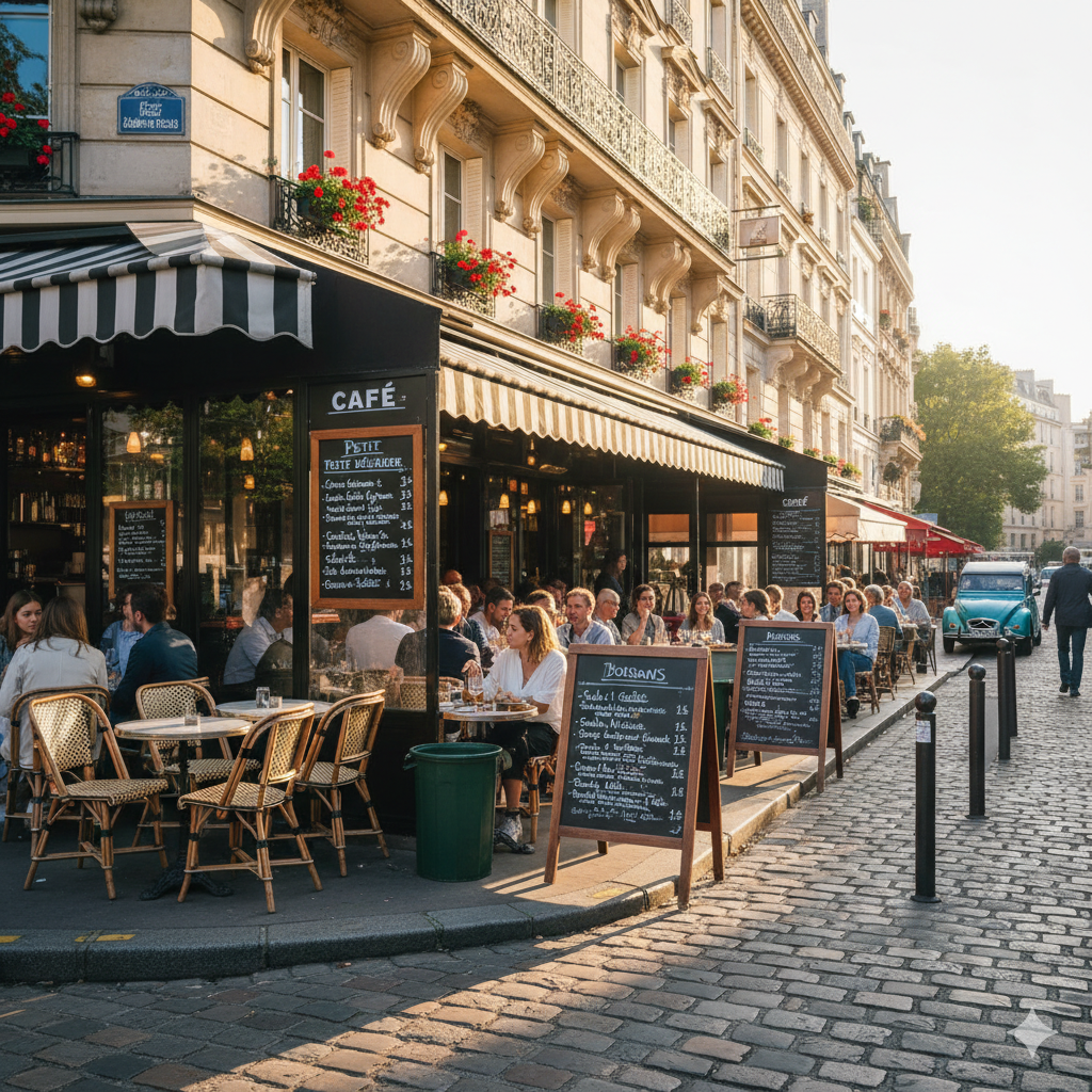 Hidden Latin Quarter café terrace in Paris