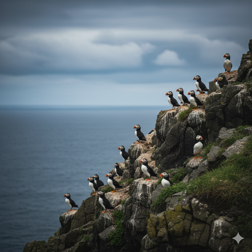 Puffins Reynisfjara Iceland wildlife