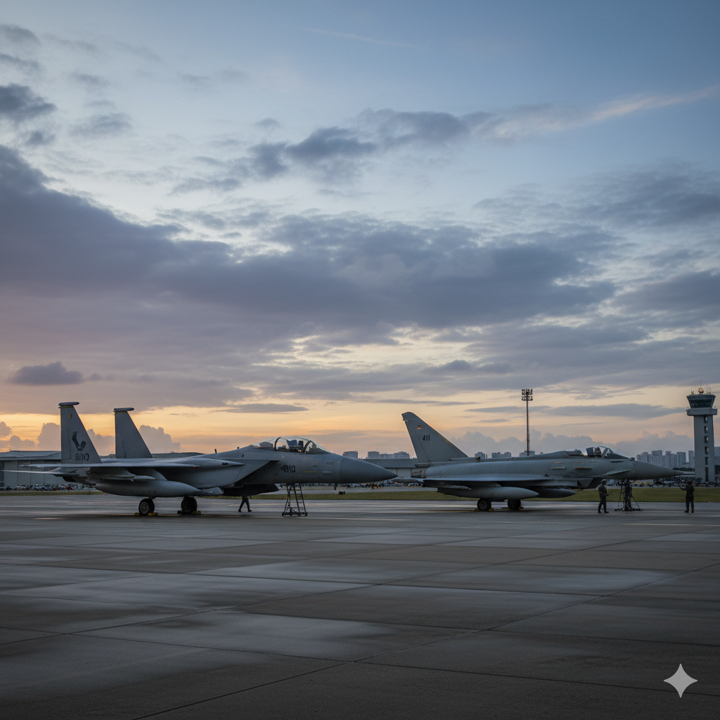 Saudi F-15 and Typhoon fighter jets at airbase