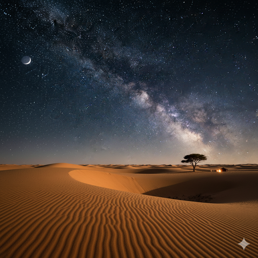 Sahara dunes under a starlit night