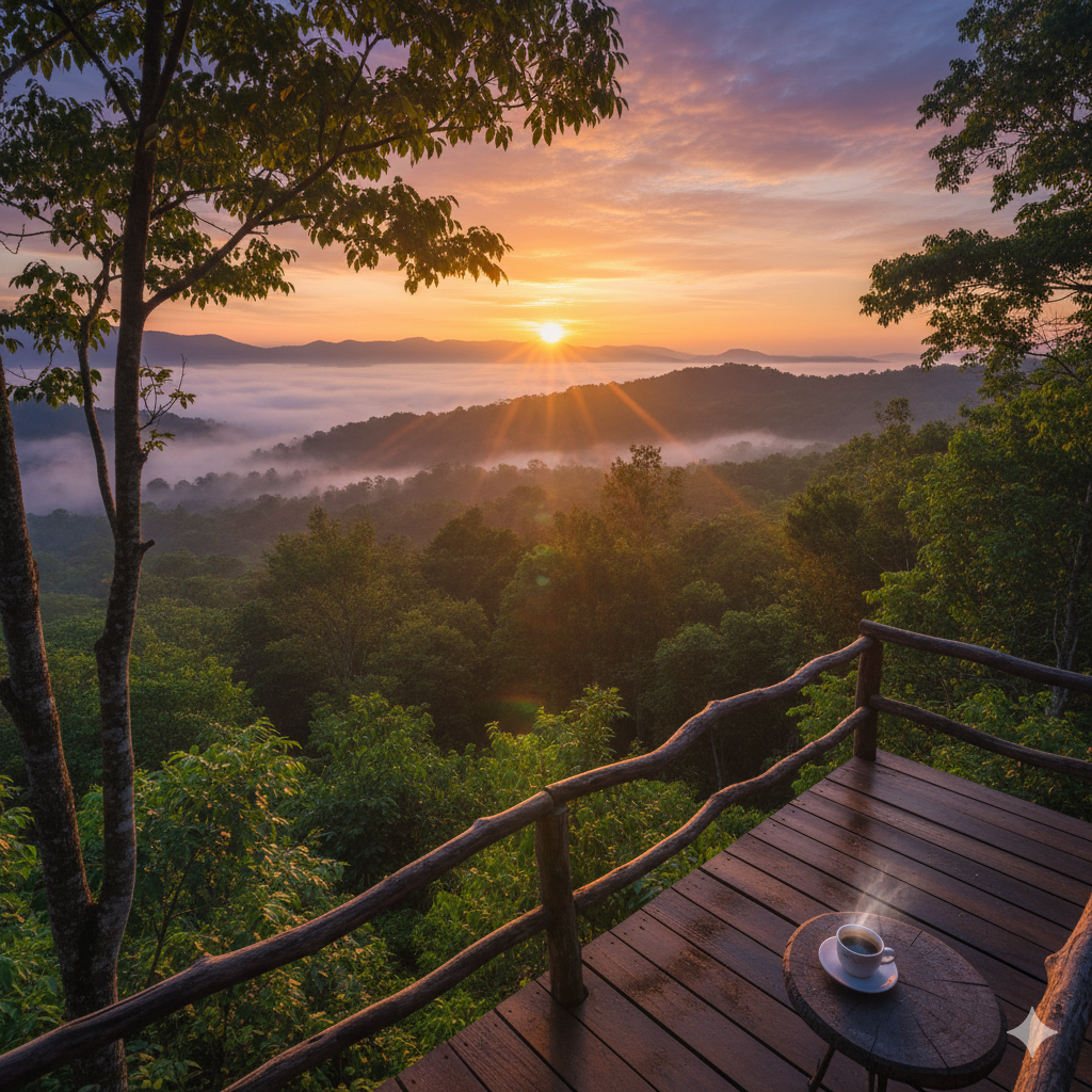 Sun rising over Costa Rica jungle treetops