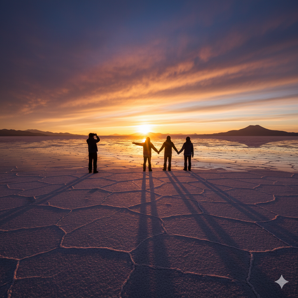 Golden hour magic at Salar de Uyuni