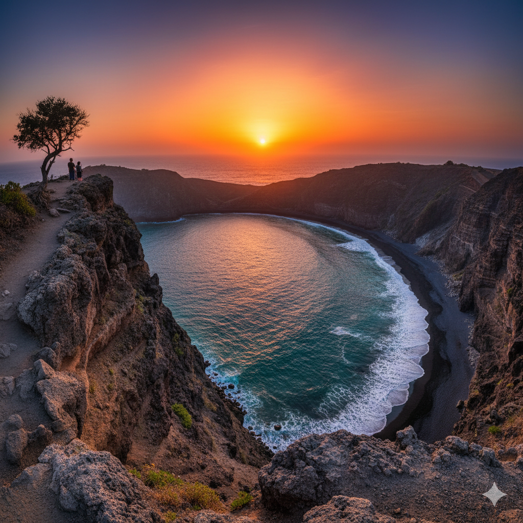  Sunset view from the cliffs around the crater beach
