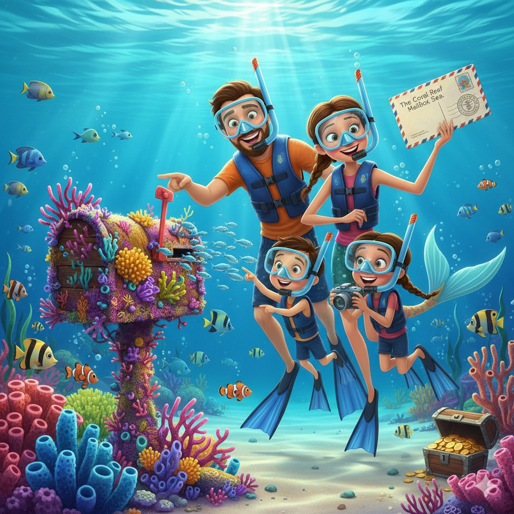 Vanuatu underwater mailbox - family enjoying snorkeling