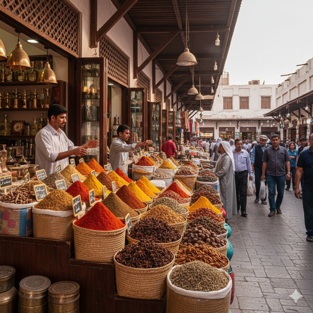 Vibrant spice displays in Dubai’s traditional souks