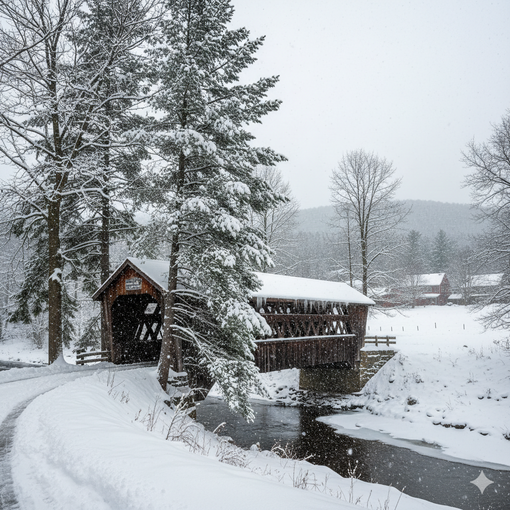 Woodstock Vermont winter bridge hidden gem