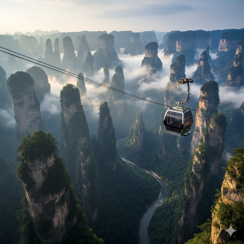Zhangjiajie cable car floating mountains