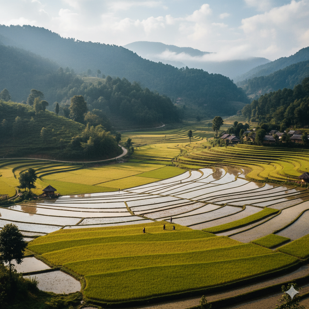 Ziro valley landscape with rice fields and hills