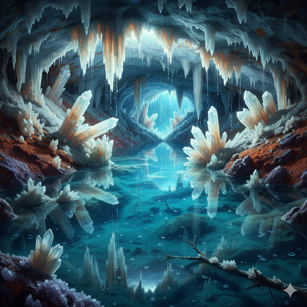 cave filled with mineral-saturated water