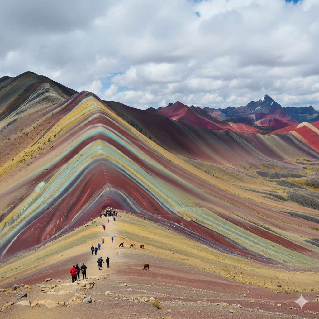Rainbow Mountains of Peru aerial view