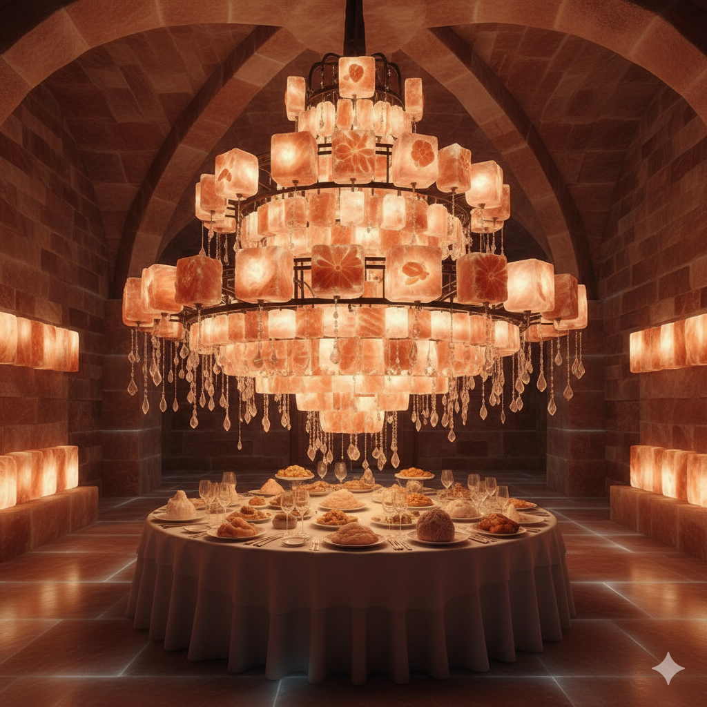 Salt Crystal Chandeliers in Wieliczka Salt Mine Chapel