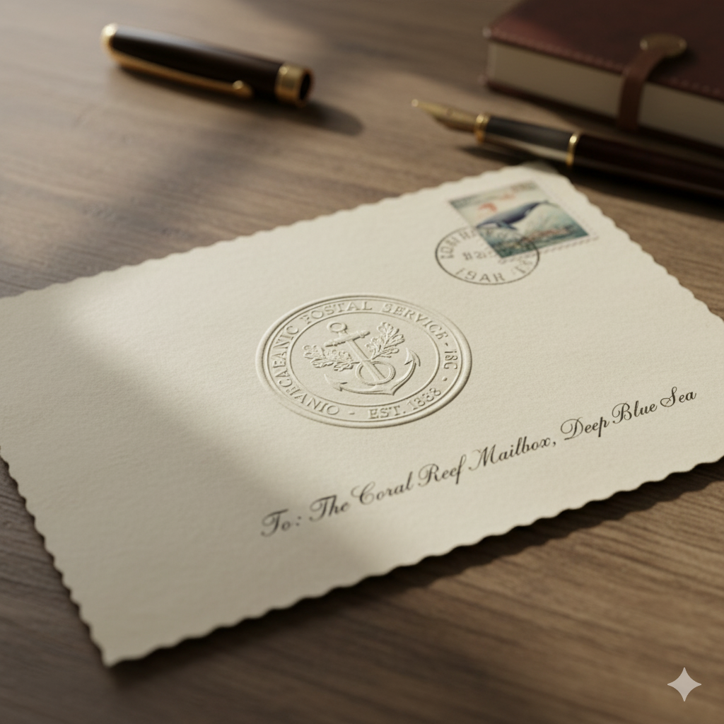 Waterproof postcard stamped from underwater office