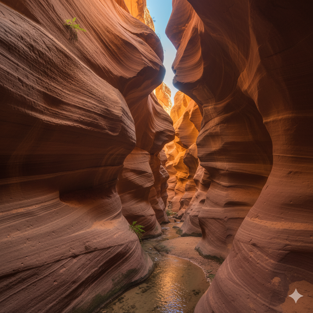 sunlit sandstone walls hidden canyon arizona